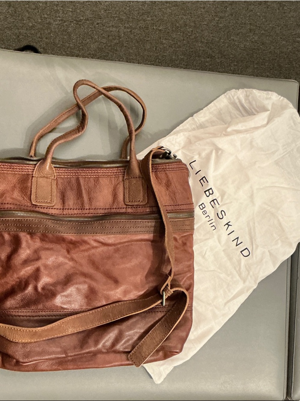 Liebeskind Tri-Tone Leather Satchel in Rust, Tan and Dark Brown - Picture 3 of 8